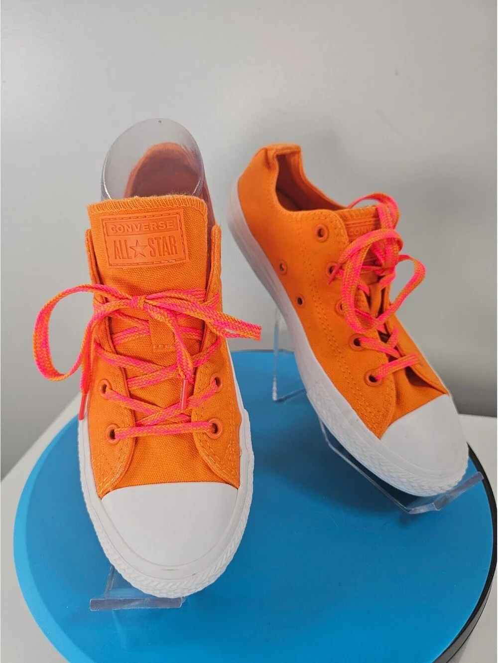 Converse All Star Orange Low Top Sneakers with Pink Laces